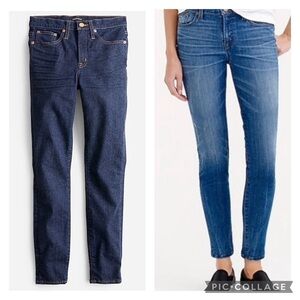 TWO JCrew Petite 9" mid-rise toothpick jeans Classic Rinse wash+Vista wash